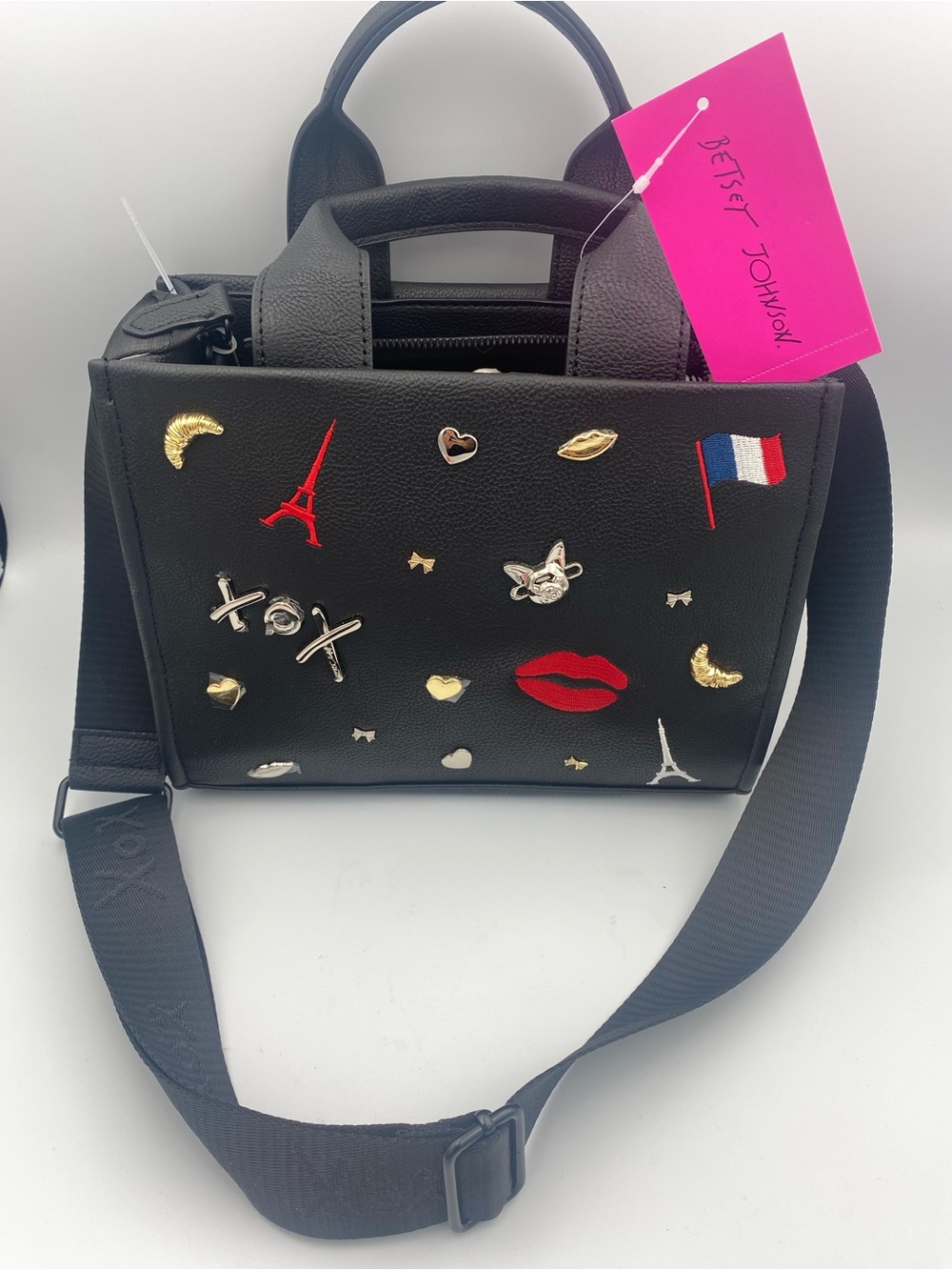 Betsey Johnson Black Mini Satchel with Parisian Pins